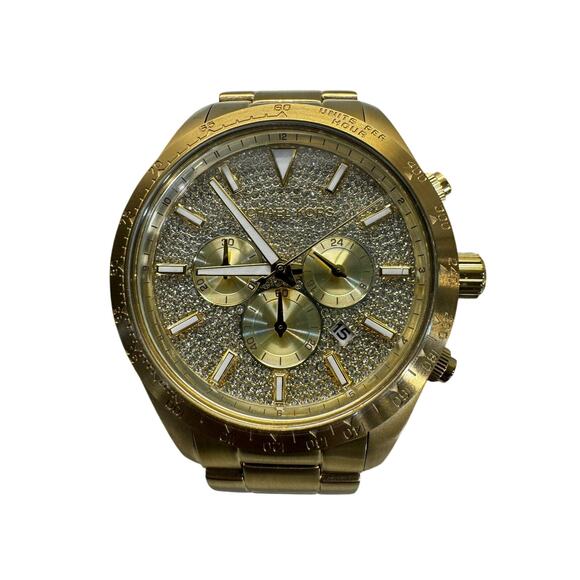 Michael Kors Men's Chronograph Layton Gold Tone Stainless Steel Glam Watch 45mm - Picture 3 of 11